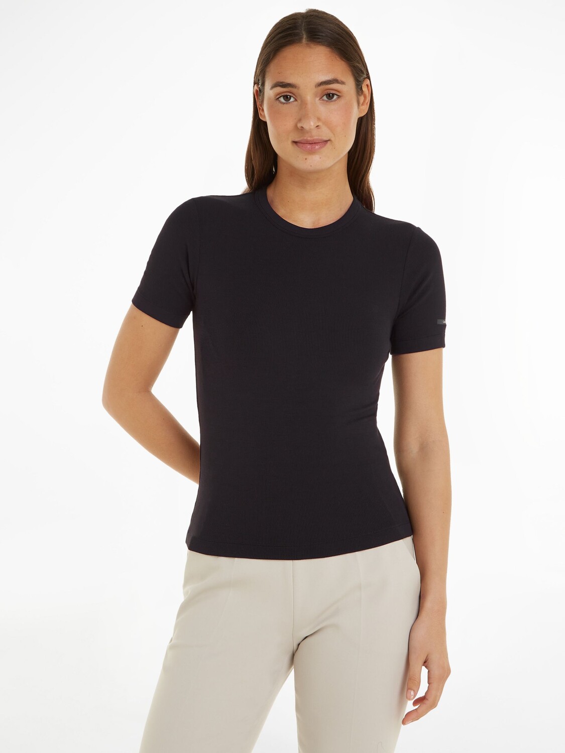 

Футболка в рубчик с коротким рукавом из модала Calvin Klein, черный