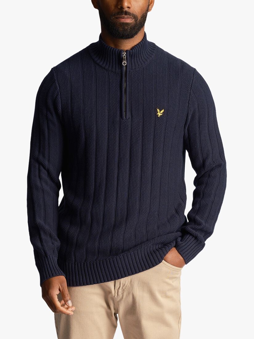 

Джемпер с молнией на четверть длины Moss Stitch Lyle & Scott, темно-синий