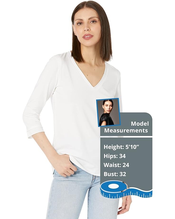 

Футболка NIC+ZOE 3/4 Sleeve Roll V Tee, цвет Paper White
