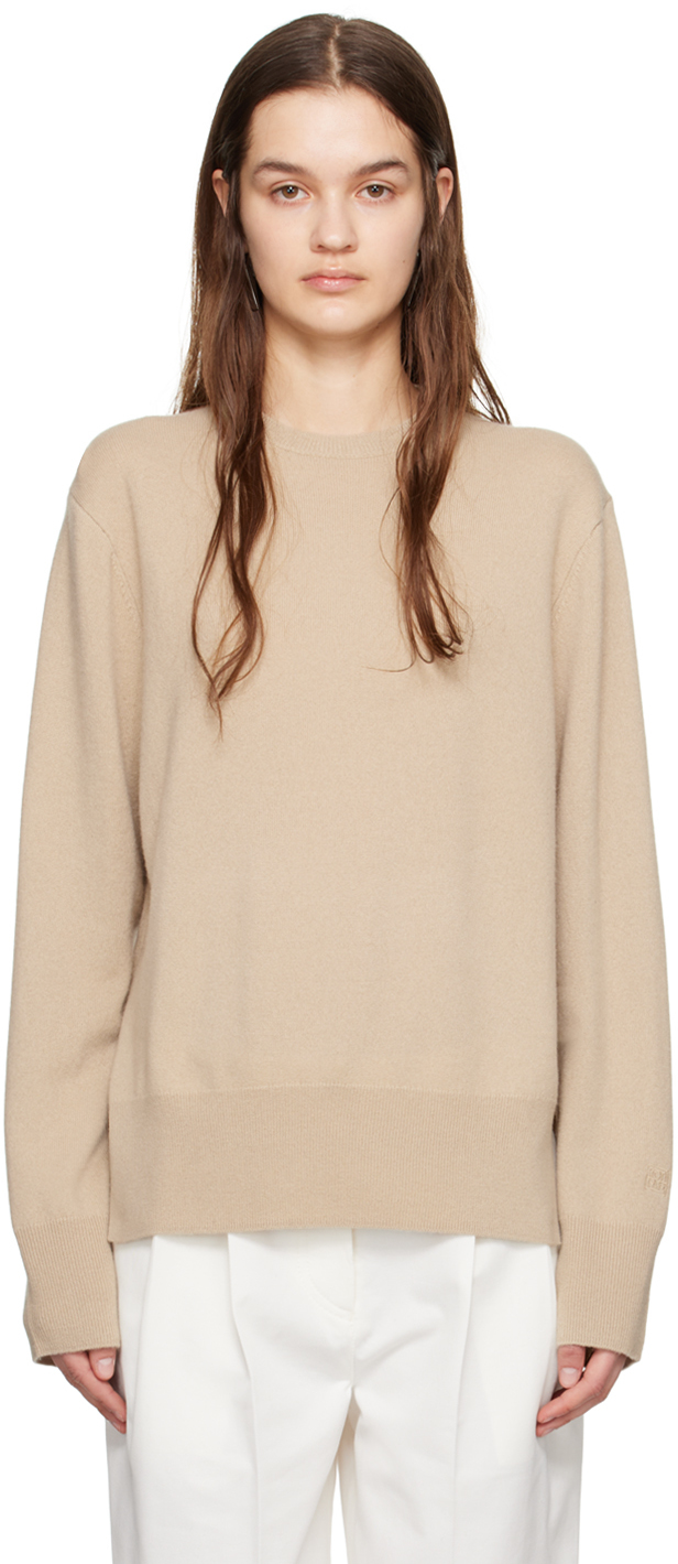 Бежевый свитер с круглым вырезом Toteme модный качественный кашемировый свитер весна осень 100% женский пуловер с круглым вырезом ажурная рубашка вязаные топы одежда