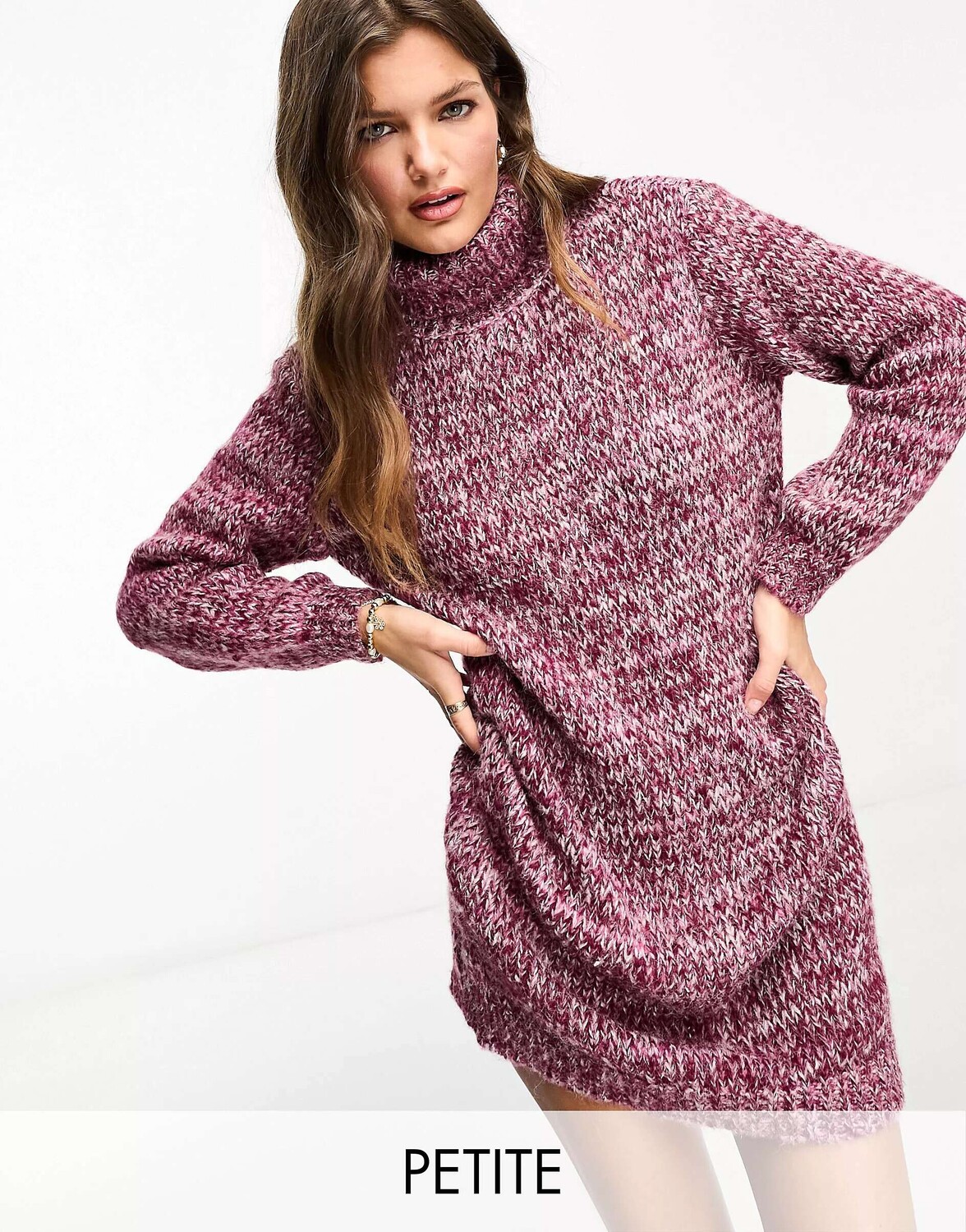

Фиолетовое вязаное мини-платье мини с высоким воротником Pieces Petite, Фиолетовый