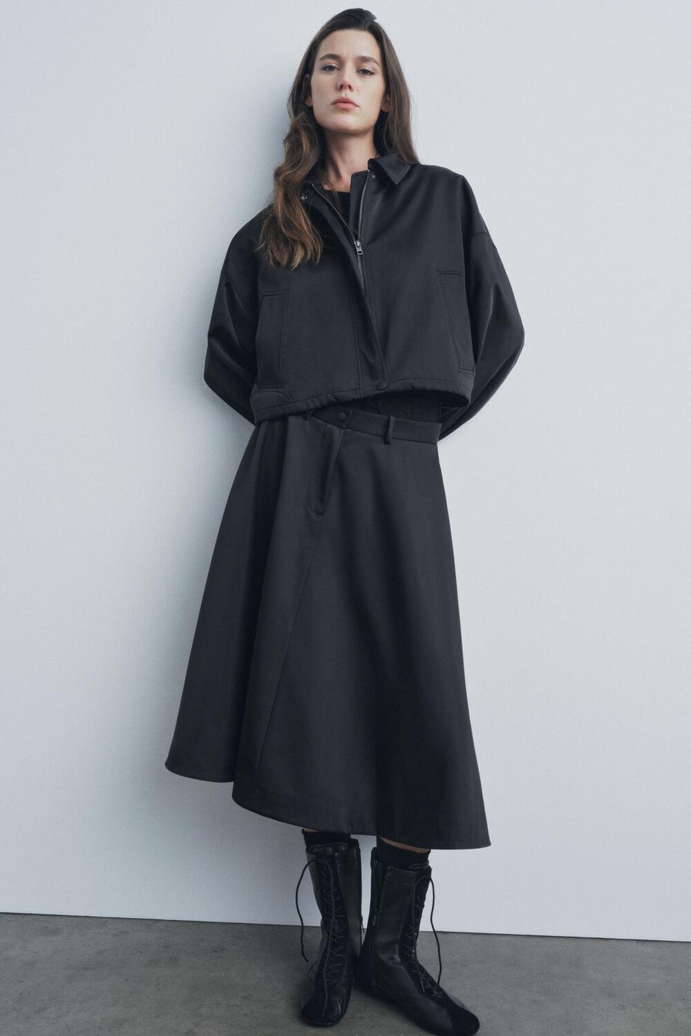 Объемная юбка миди ZARA, черный
