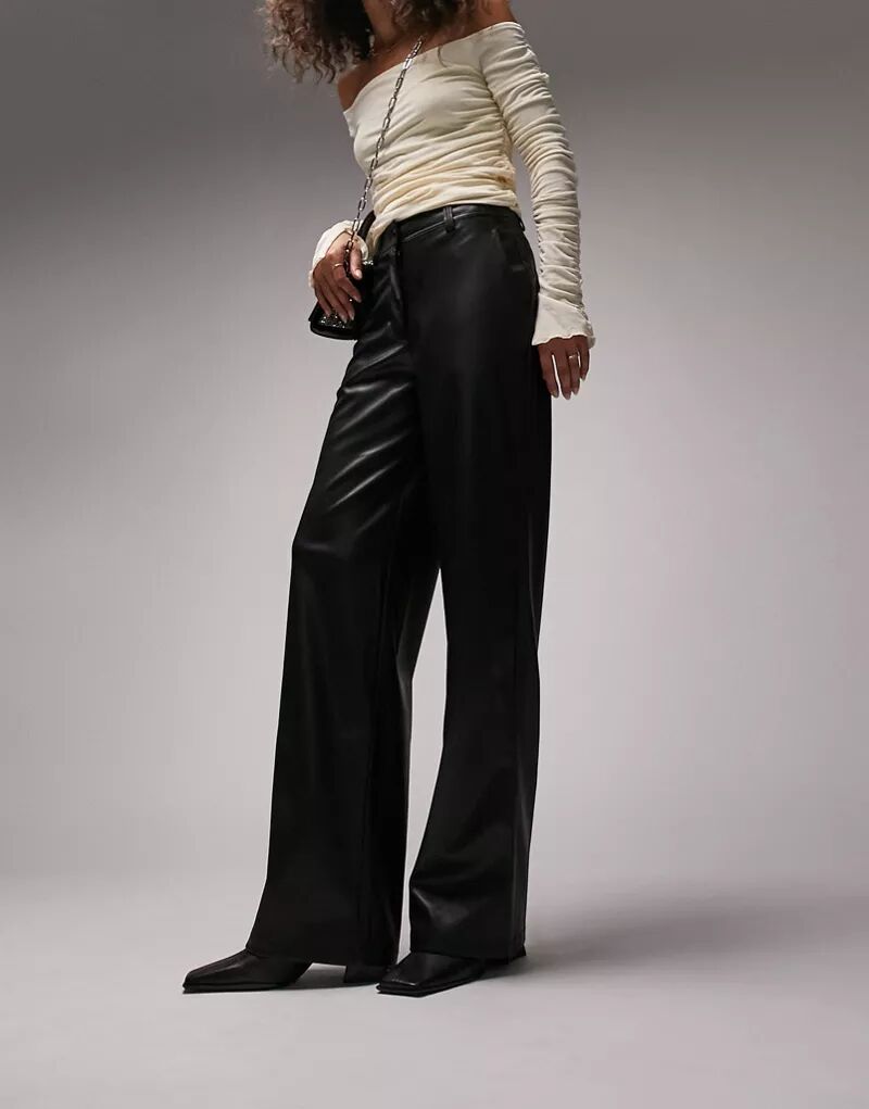 Черные широкие брюки из искусственной кожи Topshop черные широкие брюки из искусственной кожи bershka