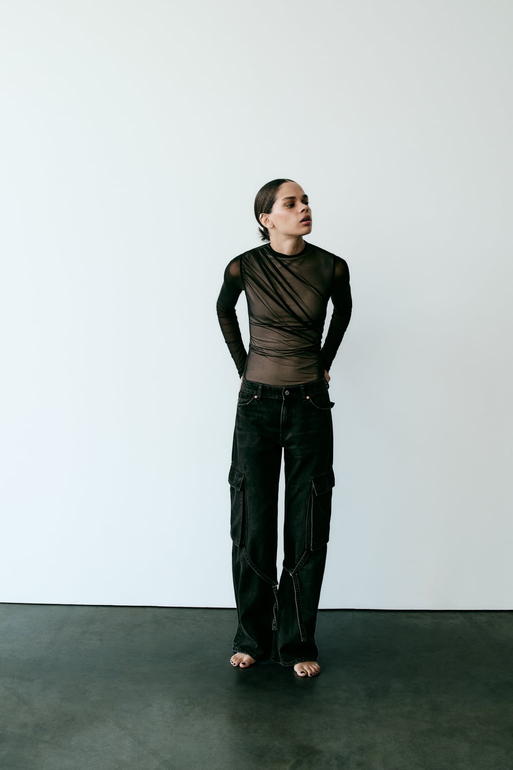 

Боди из тюля с драпировкой ZARA, черный