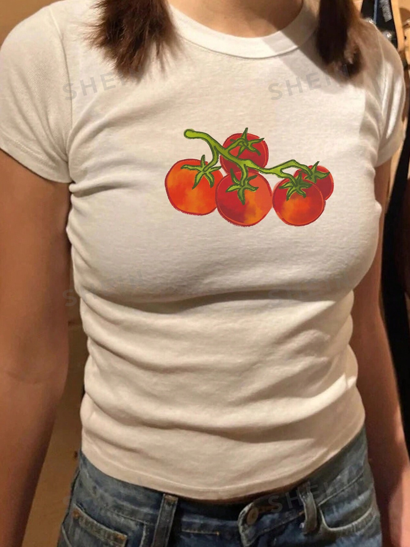 Женская футболка с коротким рукавом с томатным принтом, белый