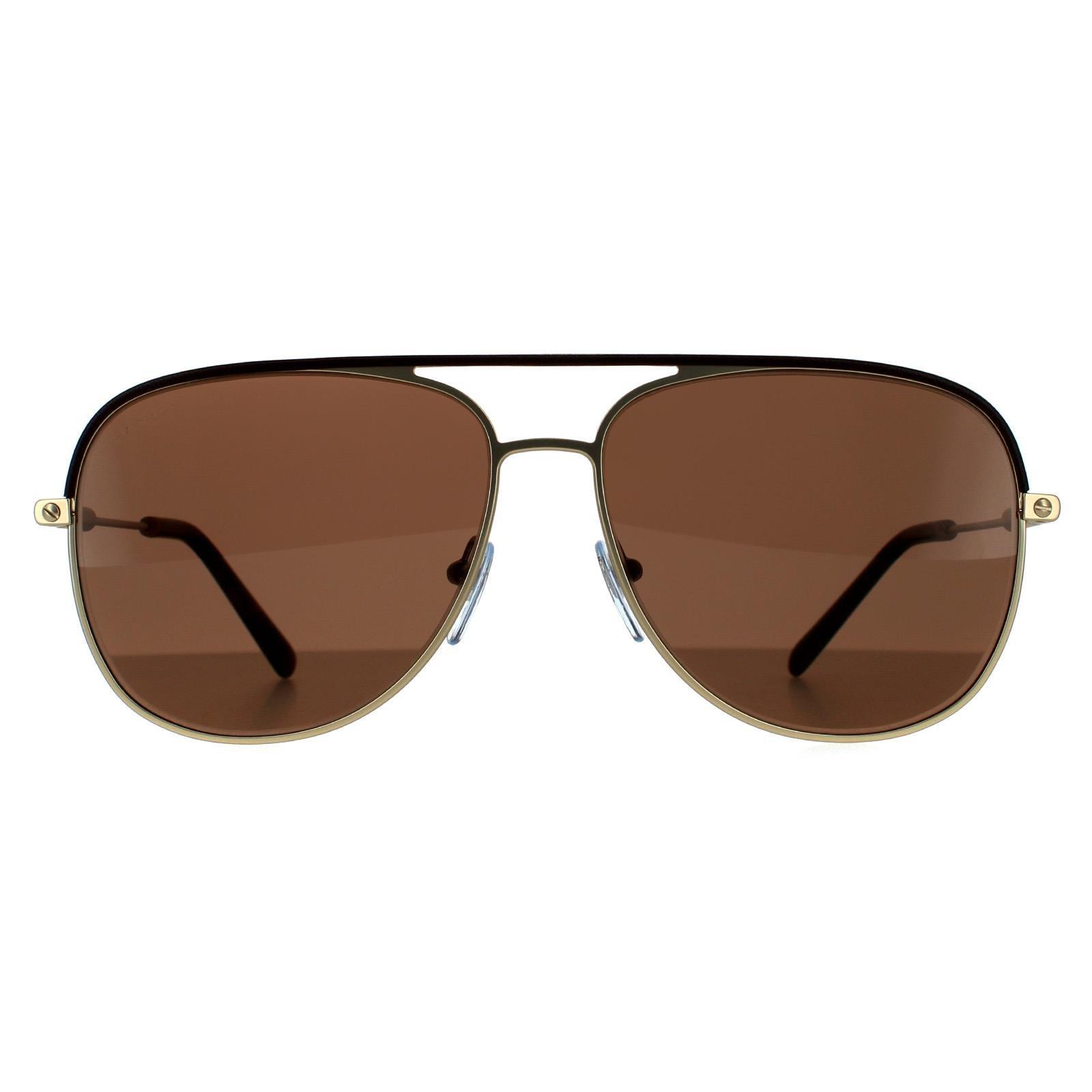 Солнцезащитные очки-авиаторы коричневого цвета и матового бледно-золотистого цвета Bvlgari, золото цена и фото
