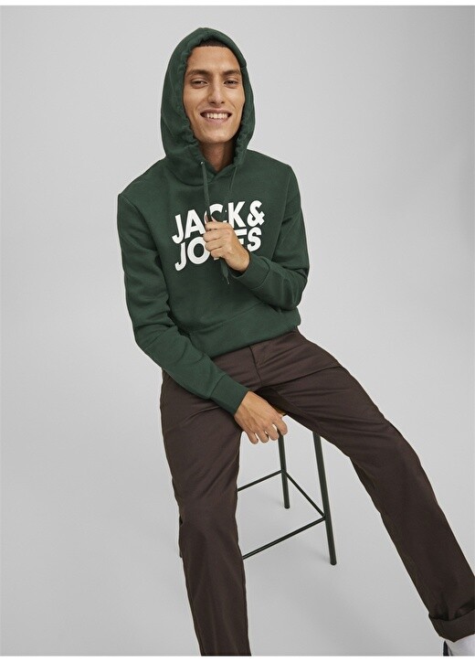 

Темно-зеленая мужская толстовка с воротником с капюшоном Jack & Jones, Зеленый