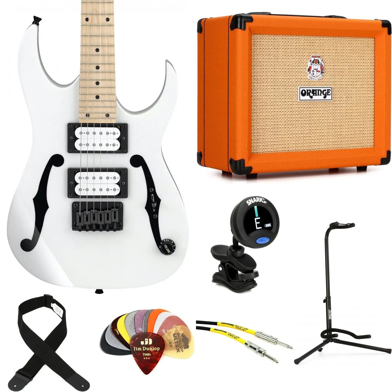 

Электрогитара Ibanez Paul Gilbert Signature PGMM31 и комплект принадлежностей Orange Crush 20 Amp Essentials — белый