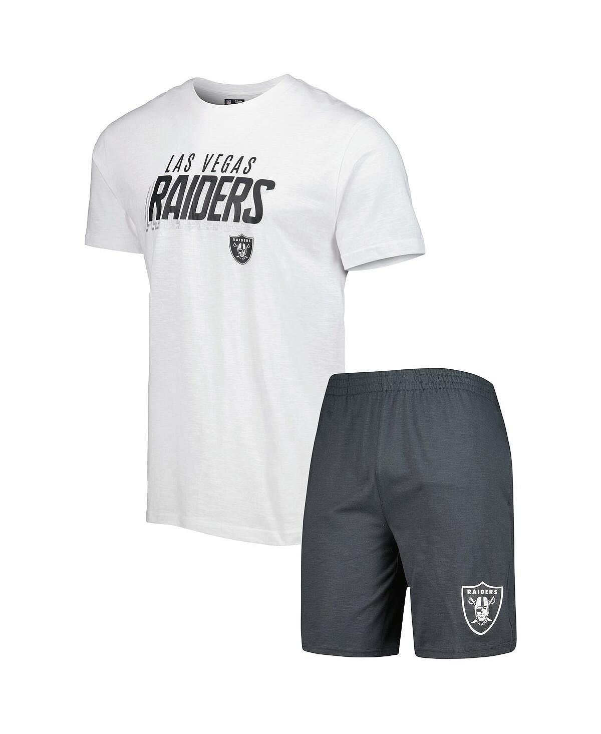 Мужской темно-серый, белый комплект для сна с футболкой и шортами Las Vegas Raiders Downfield Concepts Sport