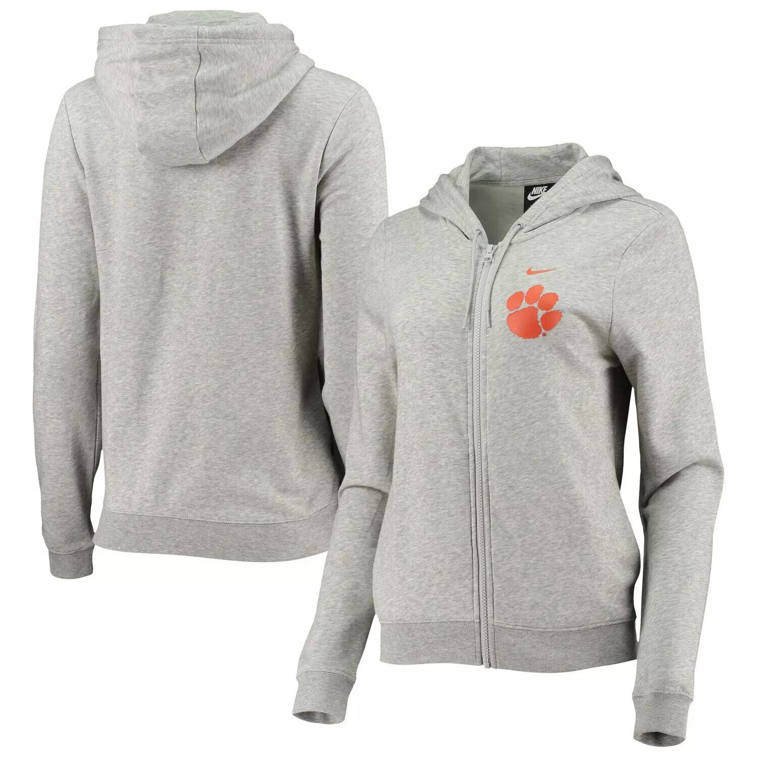 

Женская флисовая худи с молнией во всю длину Nike Heathered Grey Clemson Tigers Varsity Nike