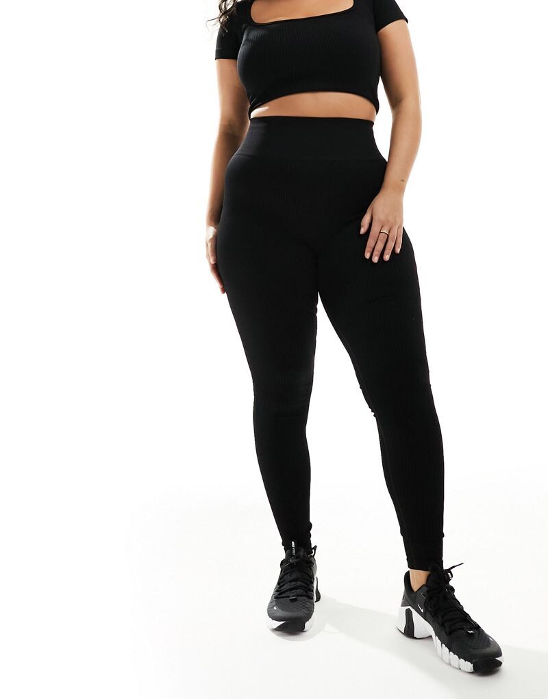 

ASOS 4505 Curve – Icon – Черные бесшовные спортивные леггинсы в рубчик
