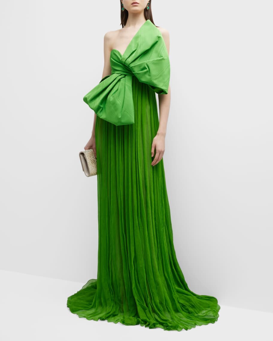 

Шифоновое платье из крепона без бретелек с муаровым бантом Oscar de la Renta