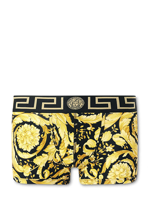 

Золотисто-черные мужские боксеры с узором в стиле барокко Versace