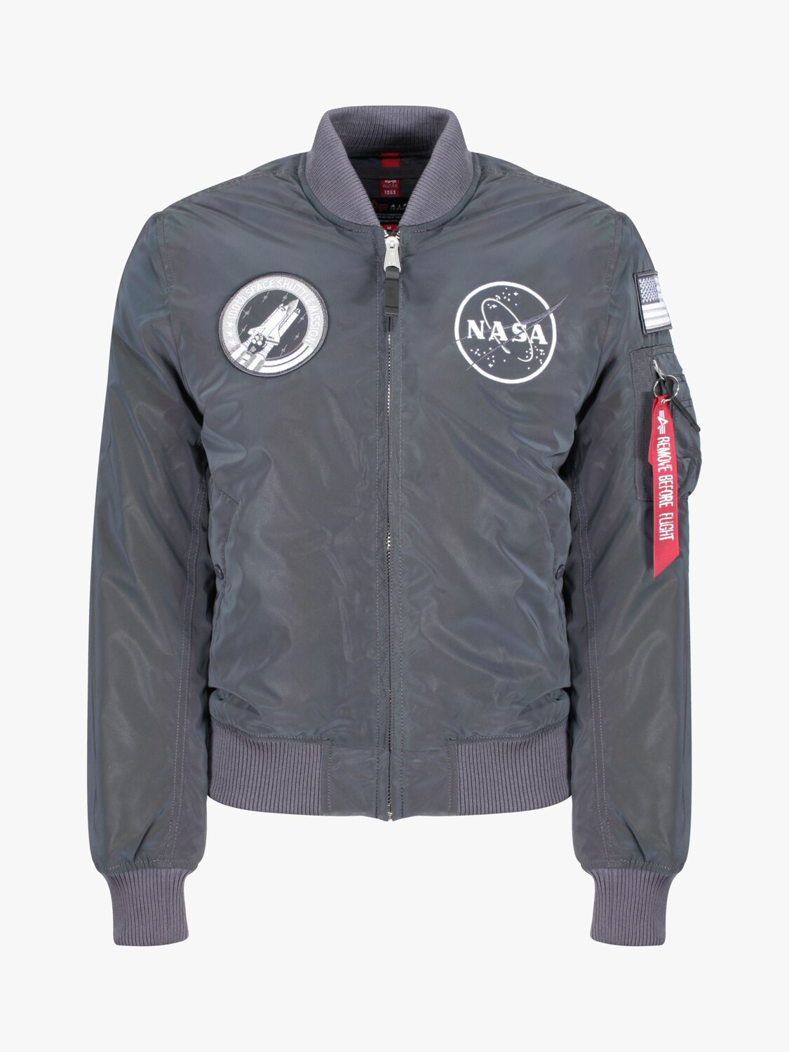 

Светоотражающий бомбер Alpha Industries X NASA MA1, серый/радужный