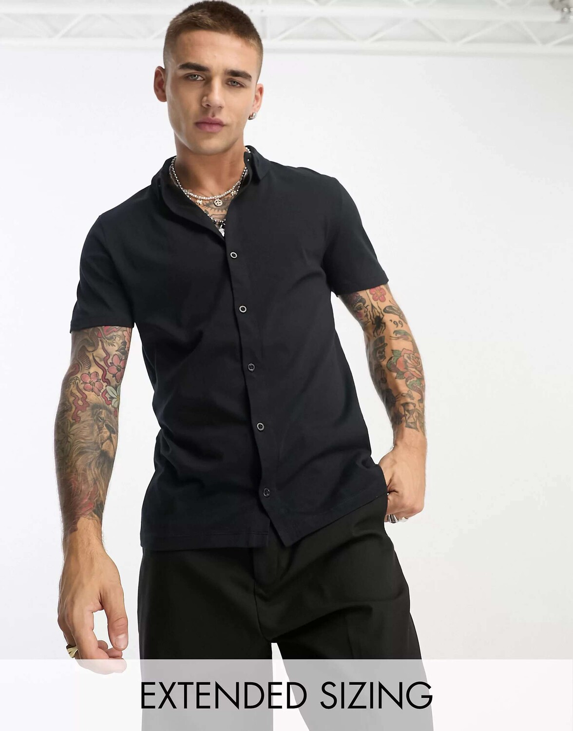 

Черная трикотажная рубашка ASOS