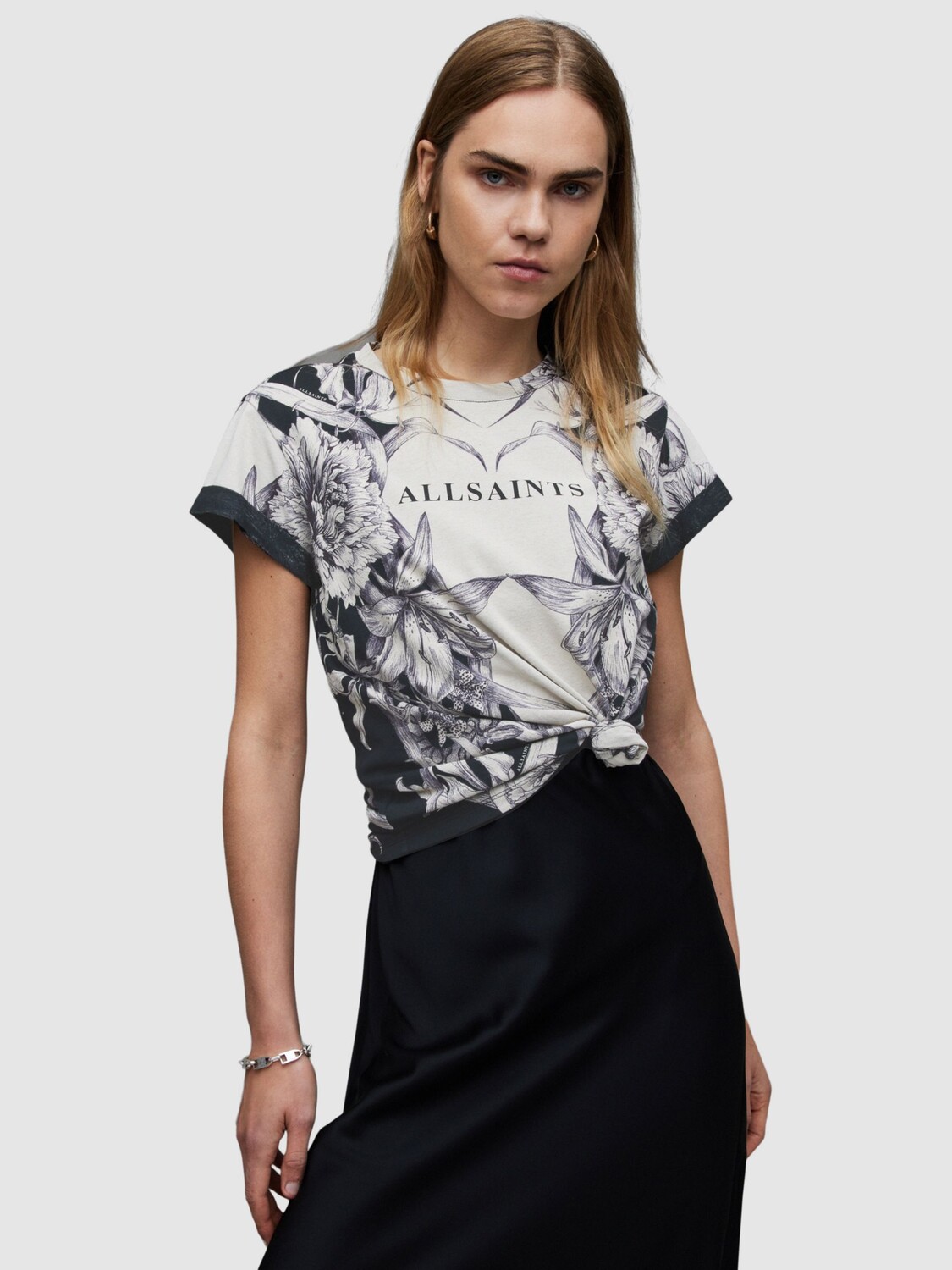 

Футболка AllSaints Storm Pattie Anna, бело-бежевый/черный