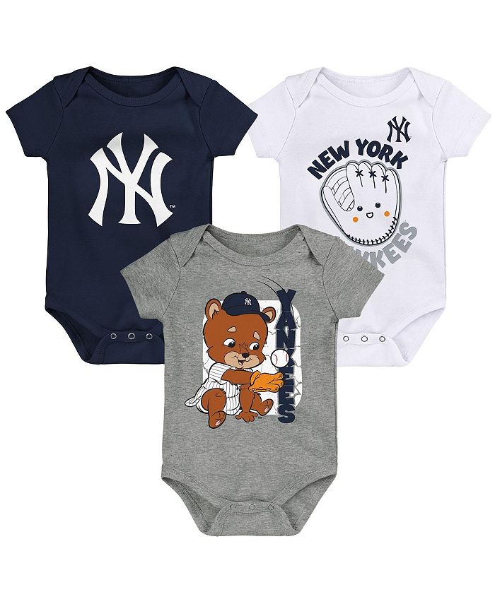 Комплект боди New York Yankees из 3 комплектов для новорожденных темно-синего, белого и серого цвета Outerstuff, синий