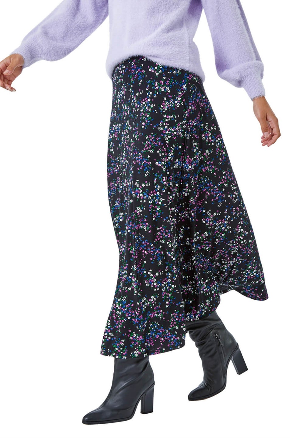цена Черная эластичная юбка-миди Roman с цветочным принтом