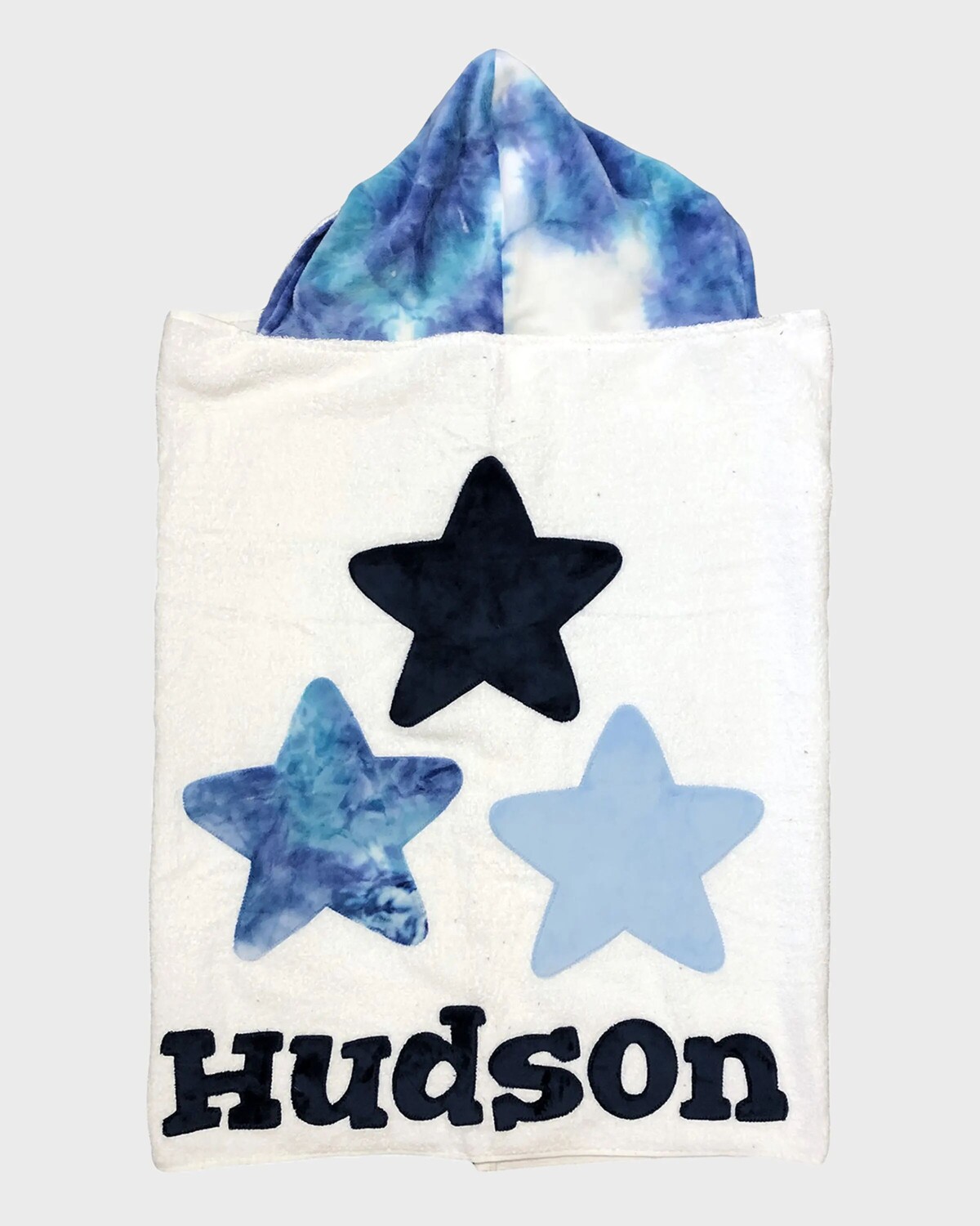 

Полотенце с капюшоном Triple Stars Tie Dye для мальчика, персонализированное Boogie Baby, цвет White