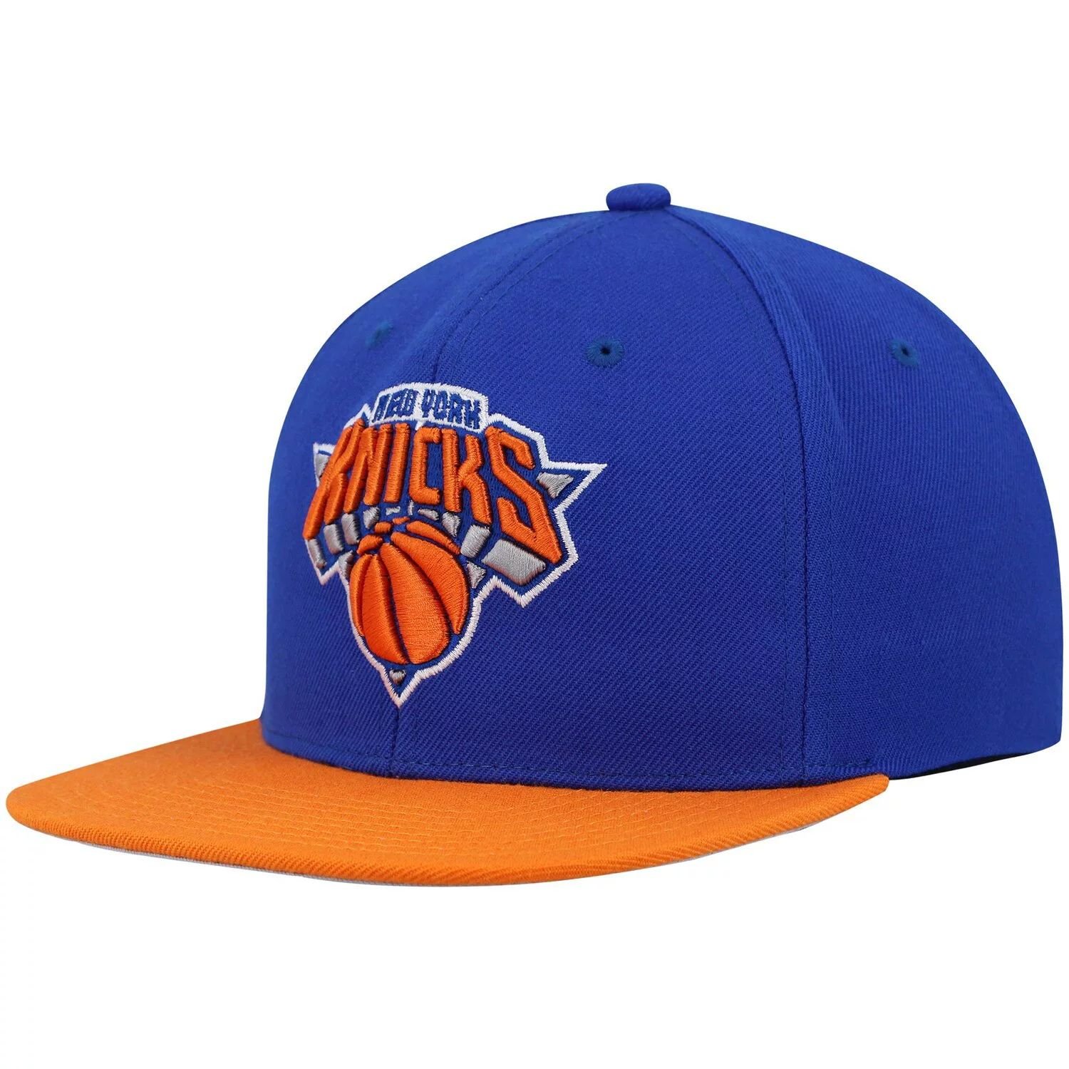 

Мужская двухцветная бейсболка Snapback 2.0 Mitchell & Ness синего/оранжевого цвета New York Knicks Team