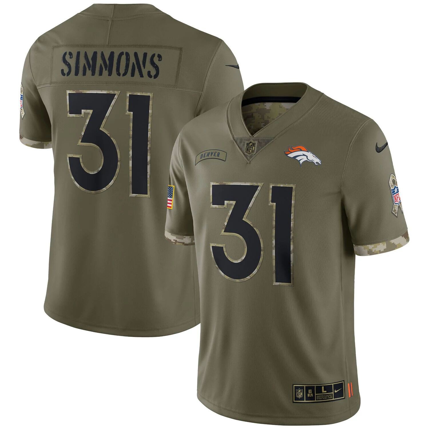 

Мужская оливковая майка Джастина Симмонса Denver Broncos 2022 Salute To Service Limited Nike