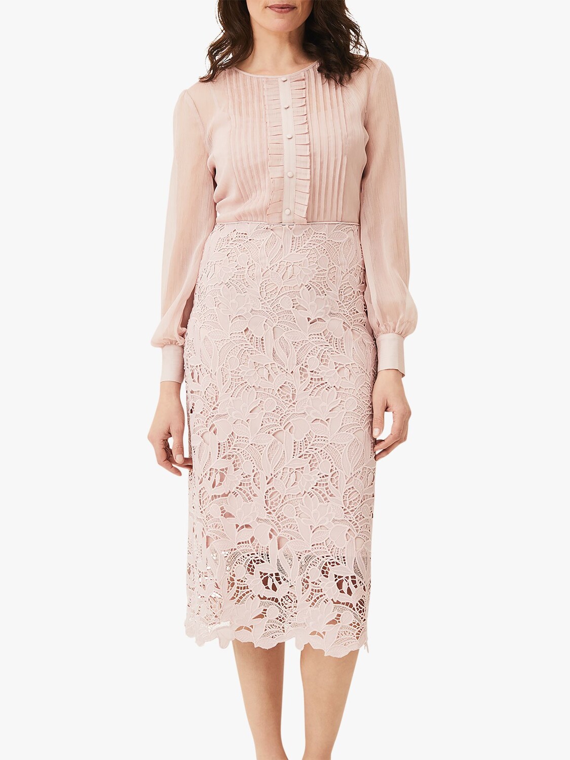 

Шифоновое кружевное платье миди Phase Eight Aldora, цвет Античная роза