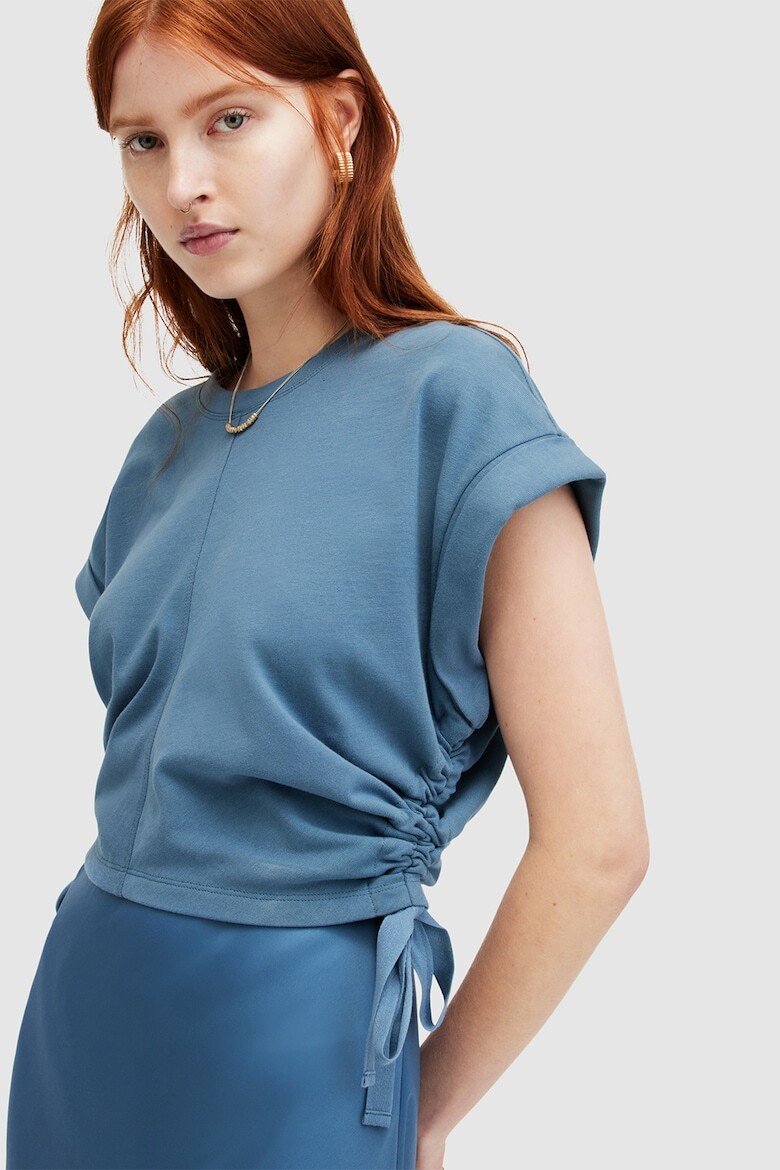 

Хлопковая футболка Mira со складками Allsaints, синий