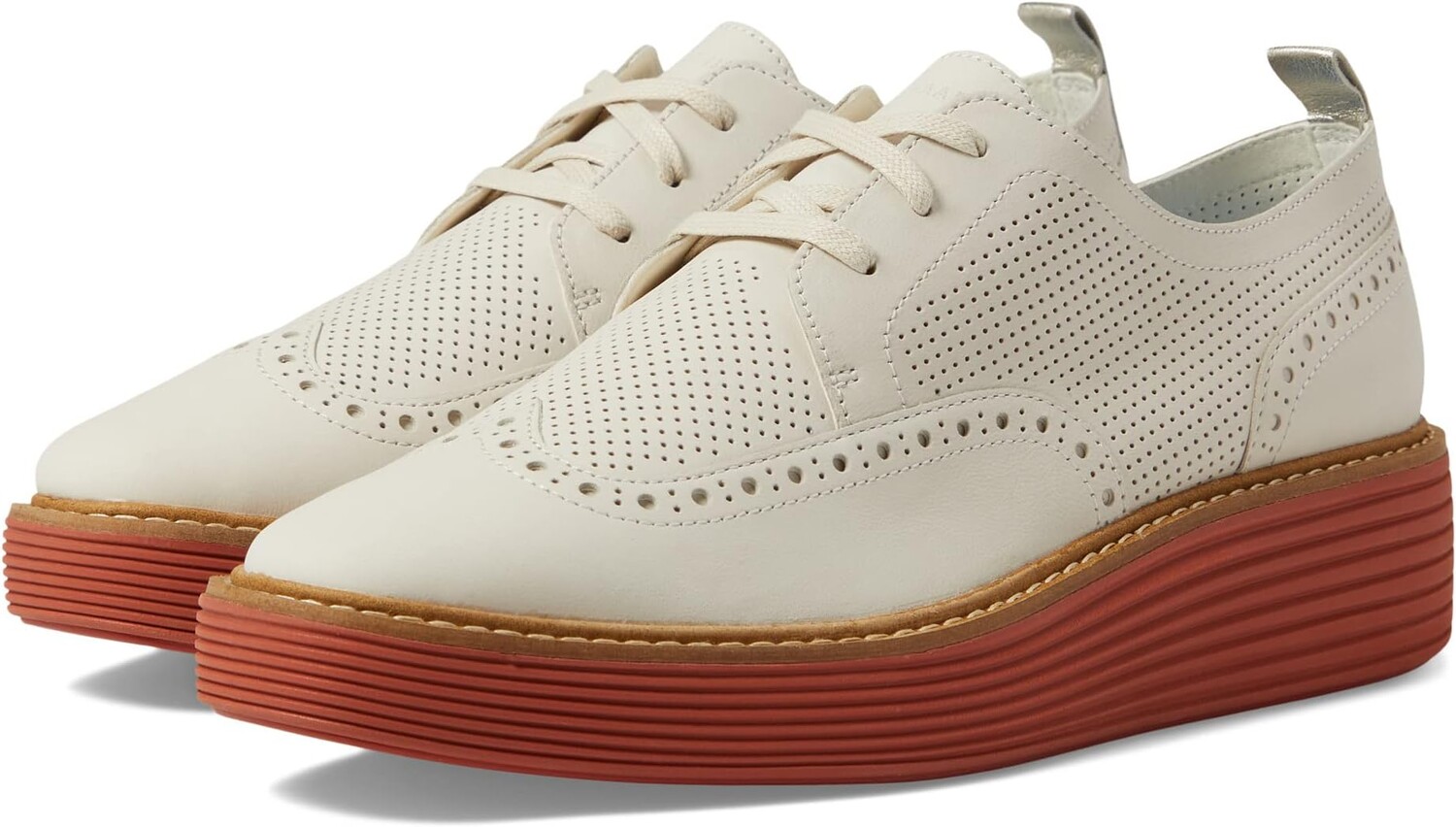 

Оксфорды Originalgrand Platform Wing Tip Oxford Cole Haan, цвет Egret Nubuck/Cinnabar