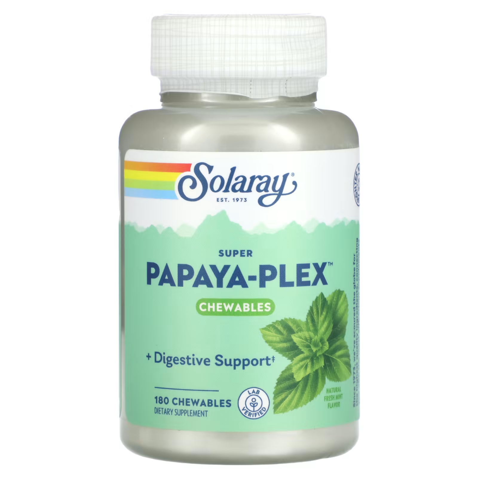 Пищевая добавка Solaray Super Papaya-Plex натуральная свежая мята, 180 жевательных таблеток