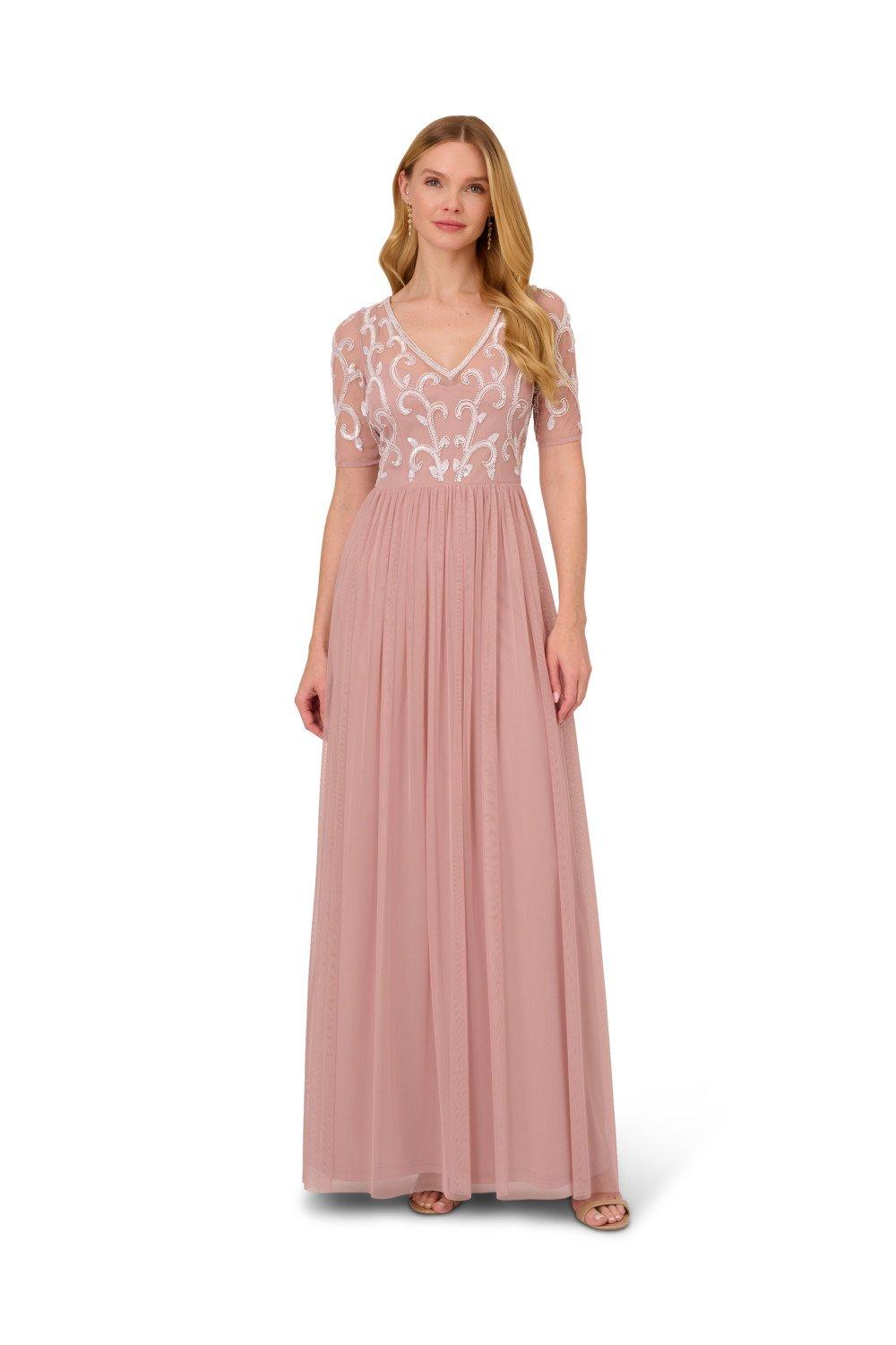 цена Сетчатое платье из бисера Papell Studio, розовый