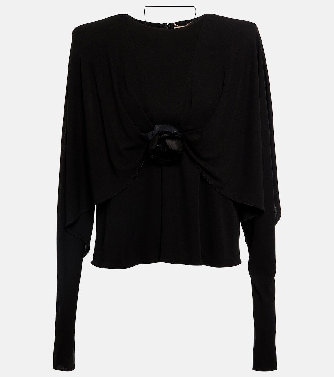 

Топ из крепового джерси с цветочной отделкой SAINT LAURENT, черный