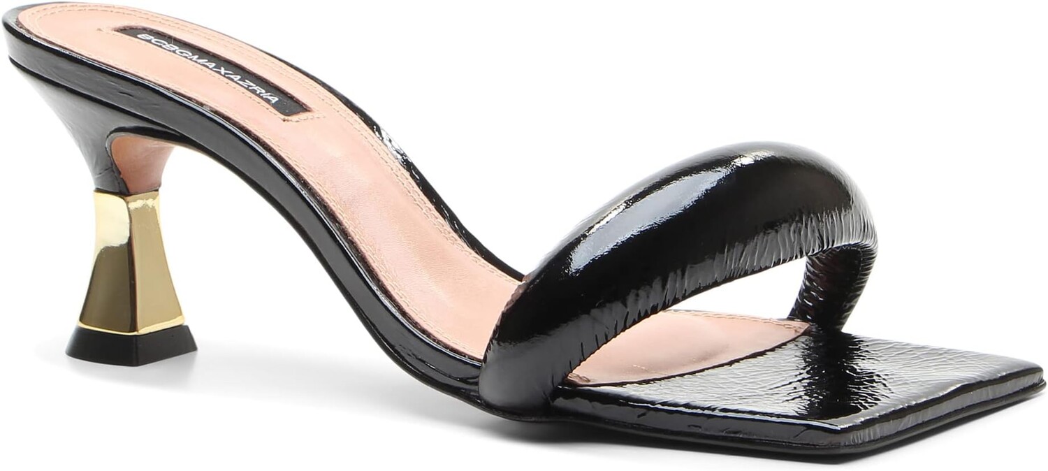 

Босоножки Favari Puffy Leather Sandal with Gold Heel BCBGMAXAZRIA, цвет Black Patent