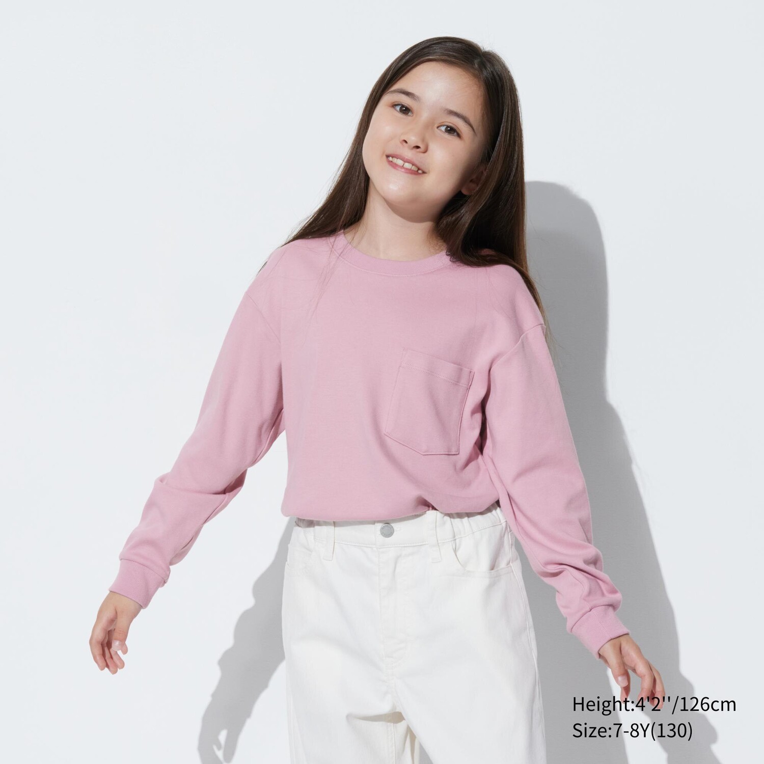 

Футболка UNIQLO из мягкого хлопка с круглым вырезом и длинными рукавами, розовый
