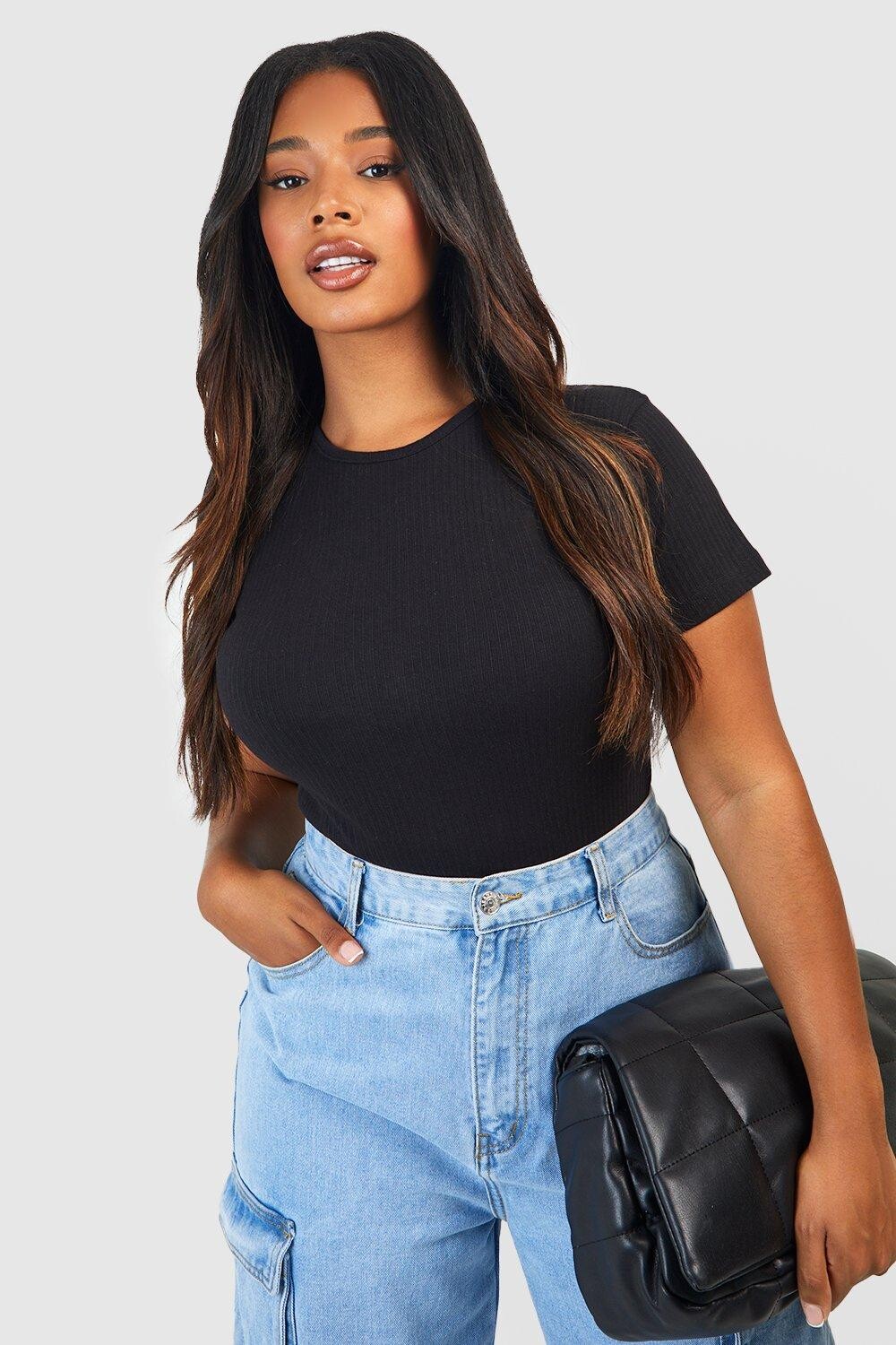 

Боди plus с круглым вырезом и короткими рукавами Boohoo, черный