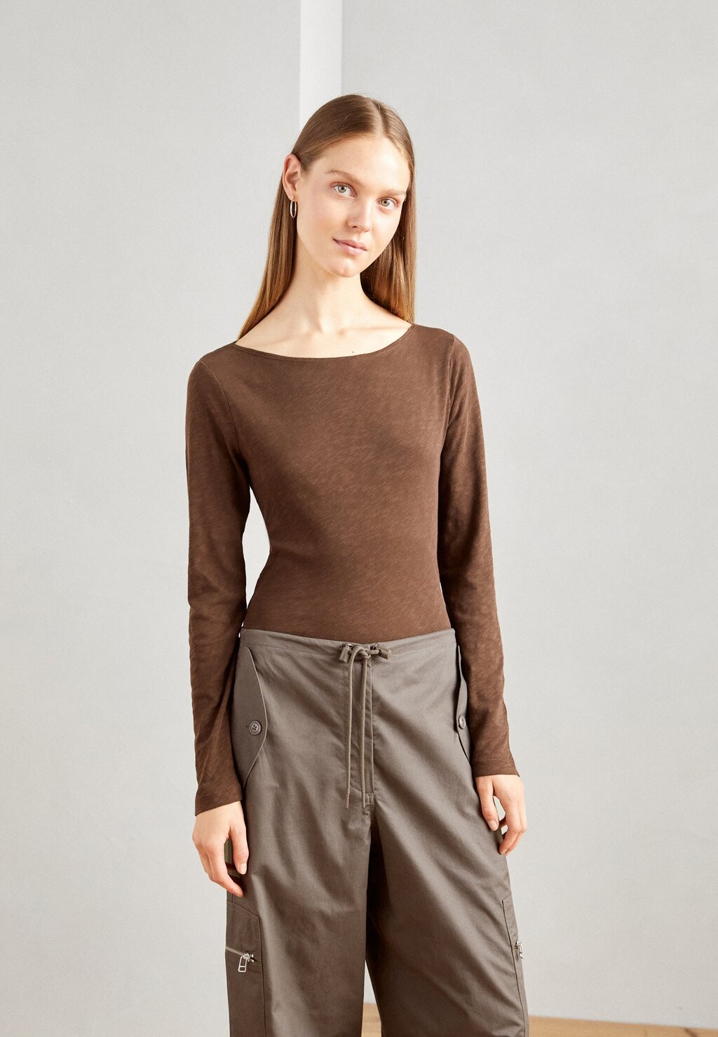 Топ с длинными рукавами Marc O'Polo LONG SLEEVE BOAT NECK, цвет fall brown