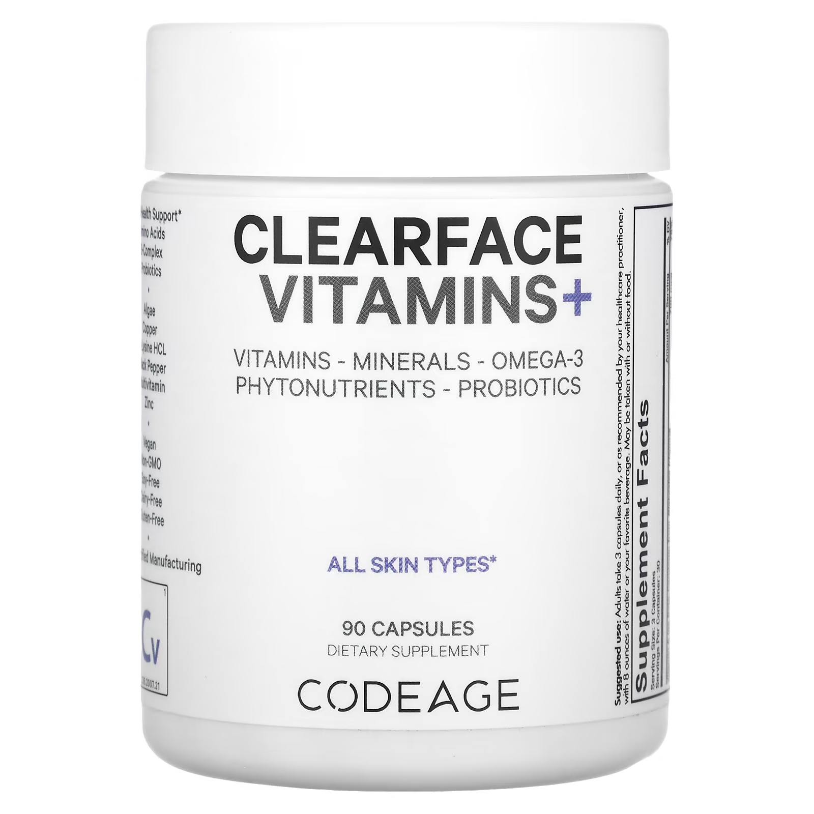 Витамины Codeage Clearface+ 90 капсул codeage тоник для красоты 90 капсул