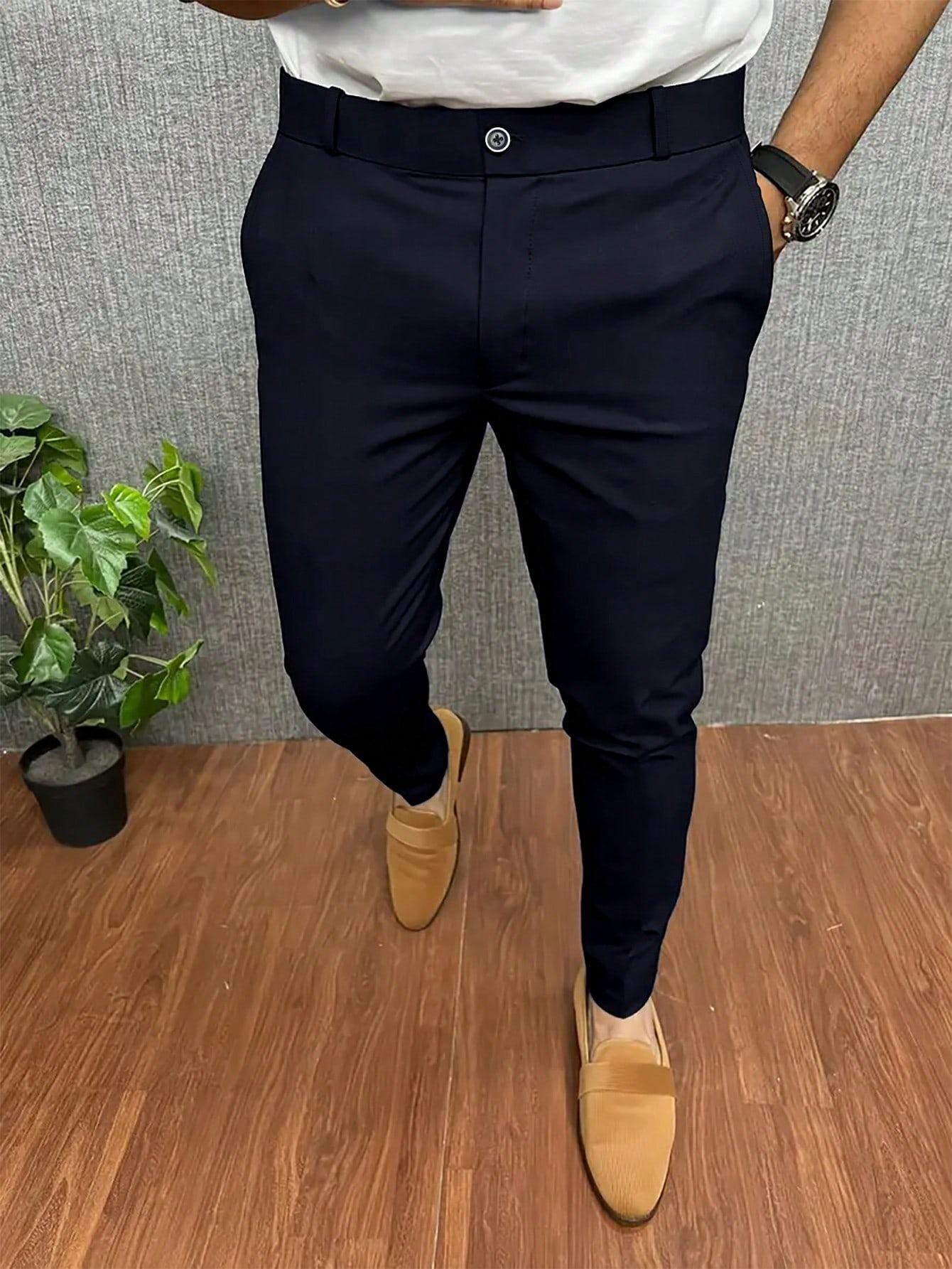 Мужские однотонные костюмные брюки с карманами Manfinity Mode, темно-синий брюки с косыми карманами koton коричневый