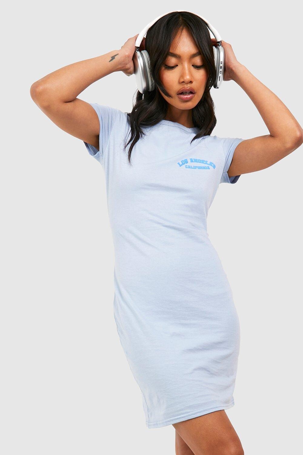 

Мини-платье с лозингом лос-анджелес Boohoo, синий