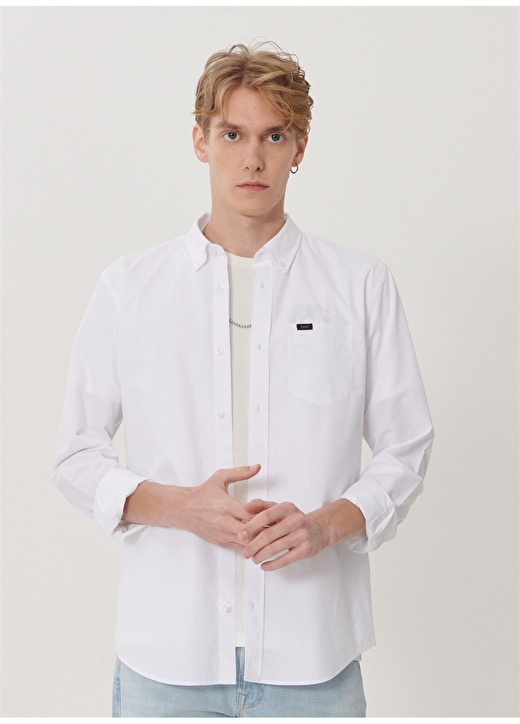 цена Белая мужская рубашка с длинным рукавом Lee