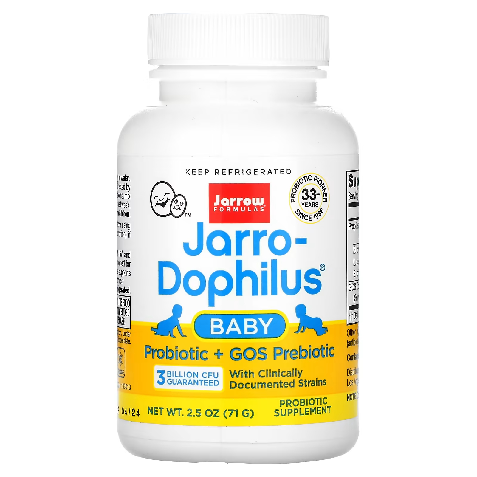 Jarrow Formulas Baby's Jarro-Dophilus Пробиотик + пребиотический порошок GOS, 2,5 унции (71 г)