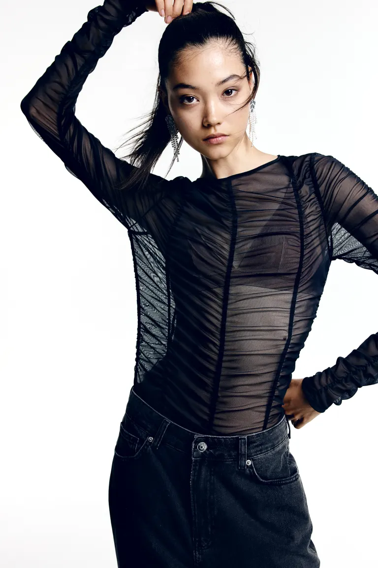 Блуза из сетчатой ткани с комплектами H&M, черный