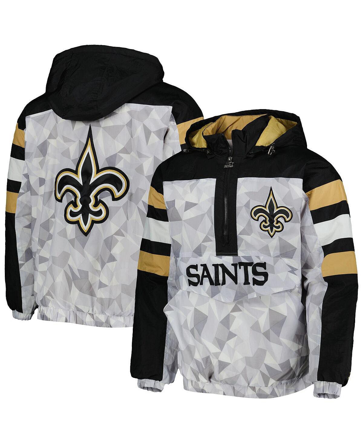 

Мужская белая и черная куртка New Orleans Saints Tuesday Night Gridiron Raglan с капюшоном и полумолнией на молнии Starter, Черный