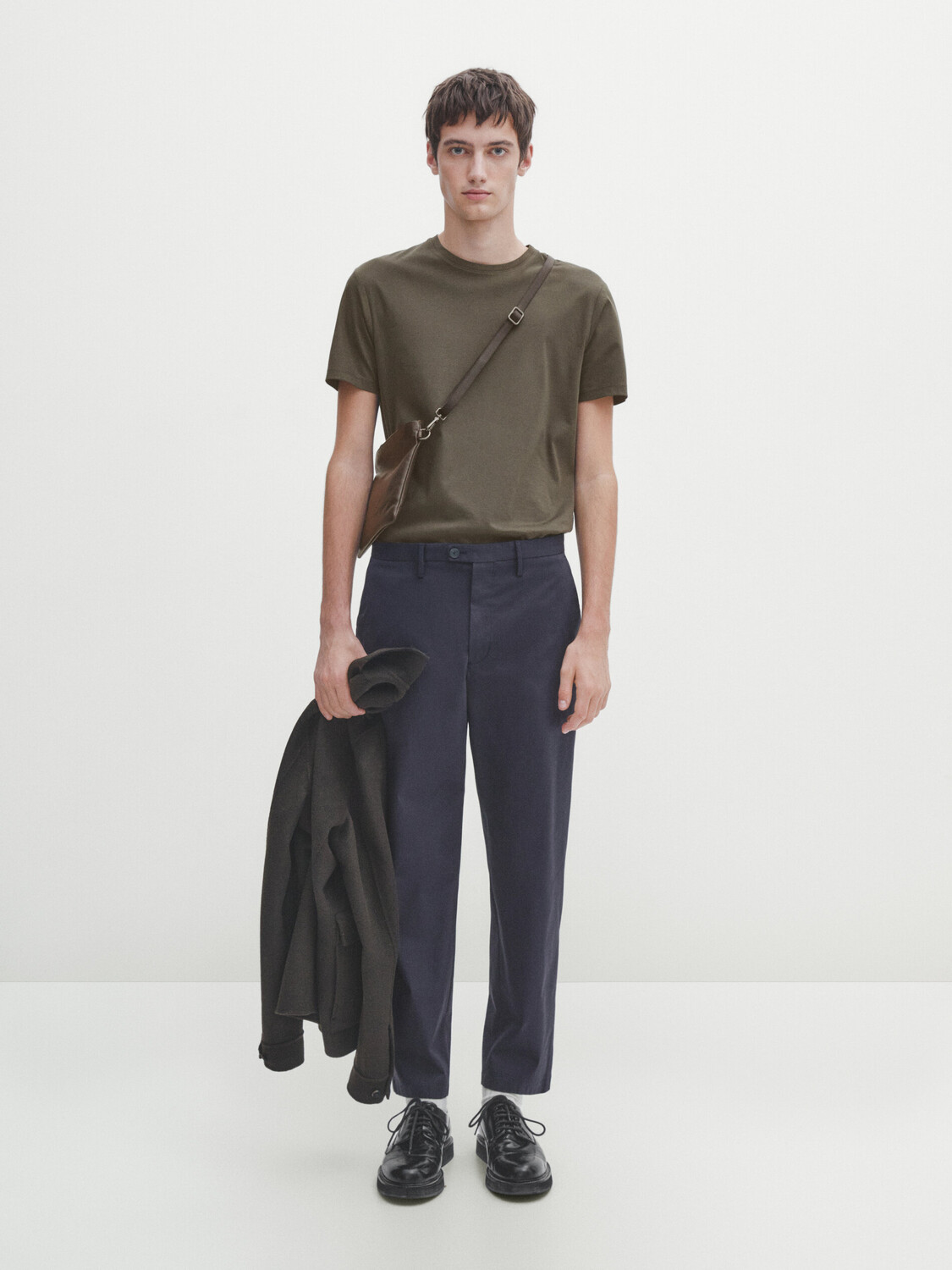 

Футболка из мерцеризового хлопка с коротким рукавом Massimo Dutti, хаки