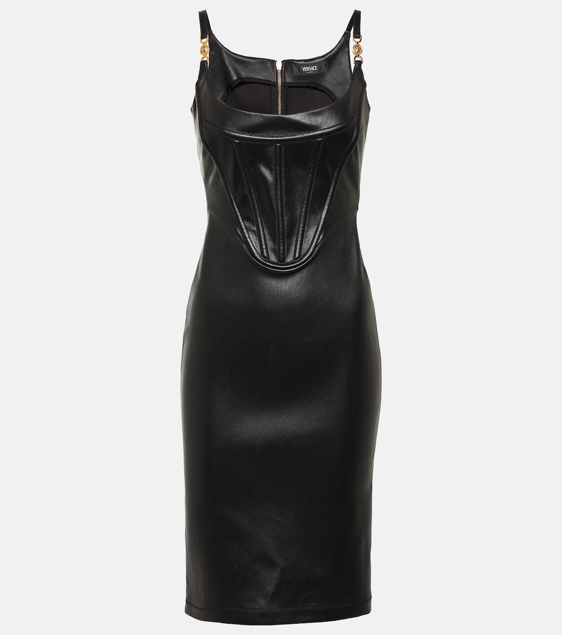Кожаное платье миди с корсетом medusa '95 Versace, черный