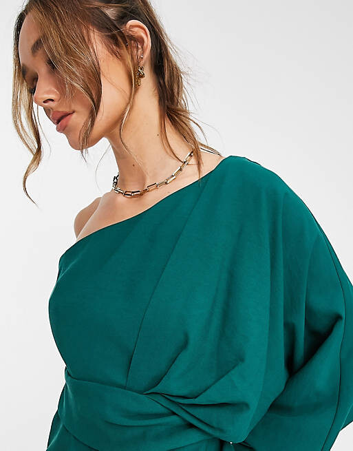 

Зеленое платье мини на одно плечо с завязками ASOS DESIGN, Зеленый