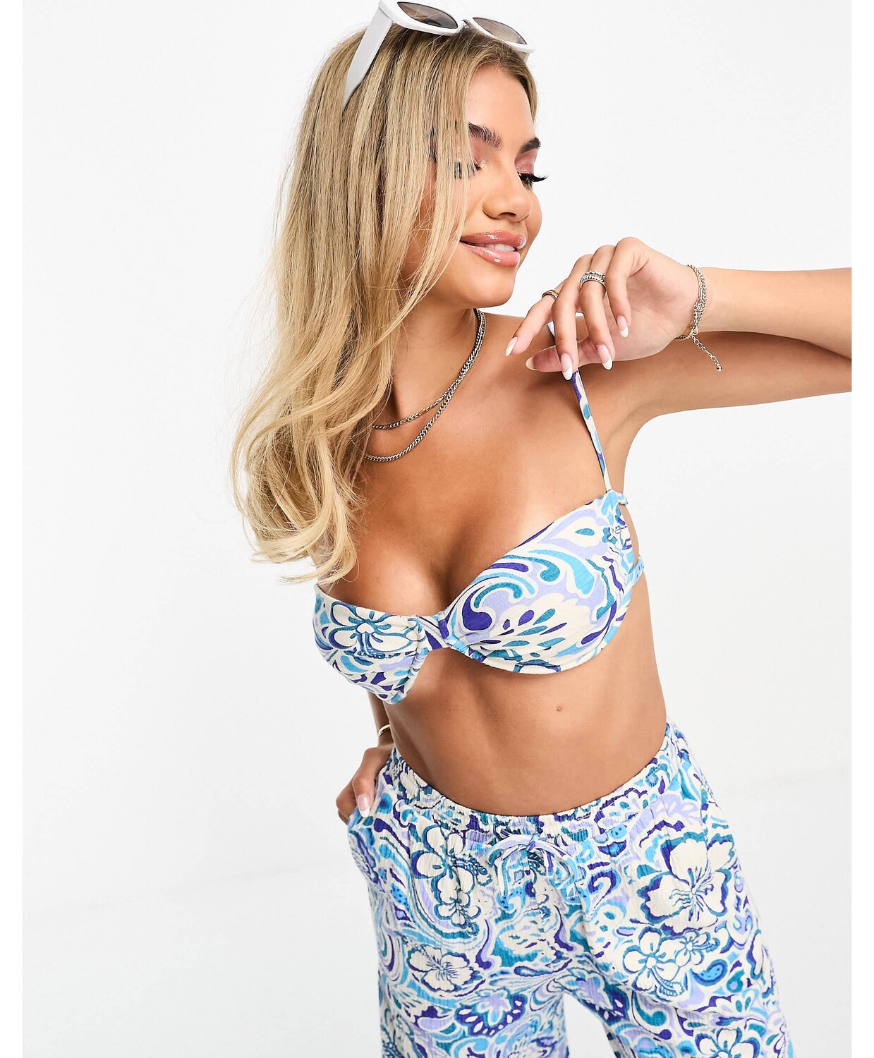 

Голубой бюстгальтер с жатым узором ASOS DESIGN co-ord