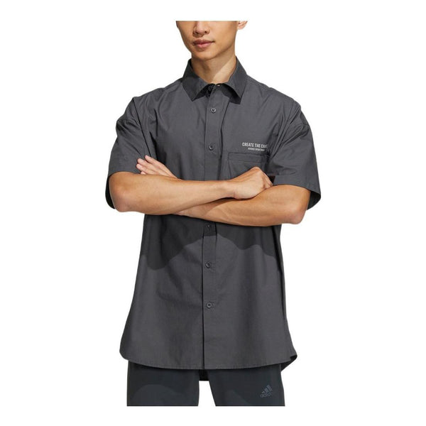 Рубашка Men's adidas Back Alphabet Printing Pattern Lapel Short Sleeve Gray Shirt, серый