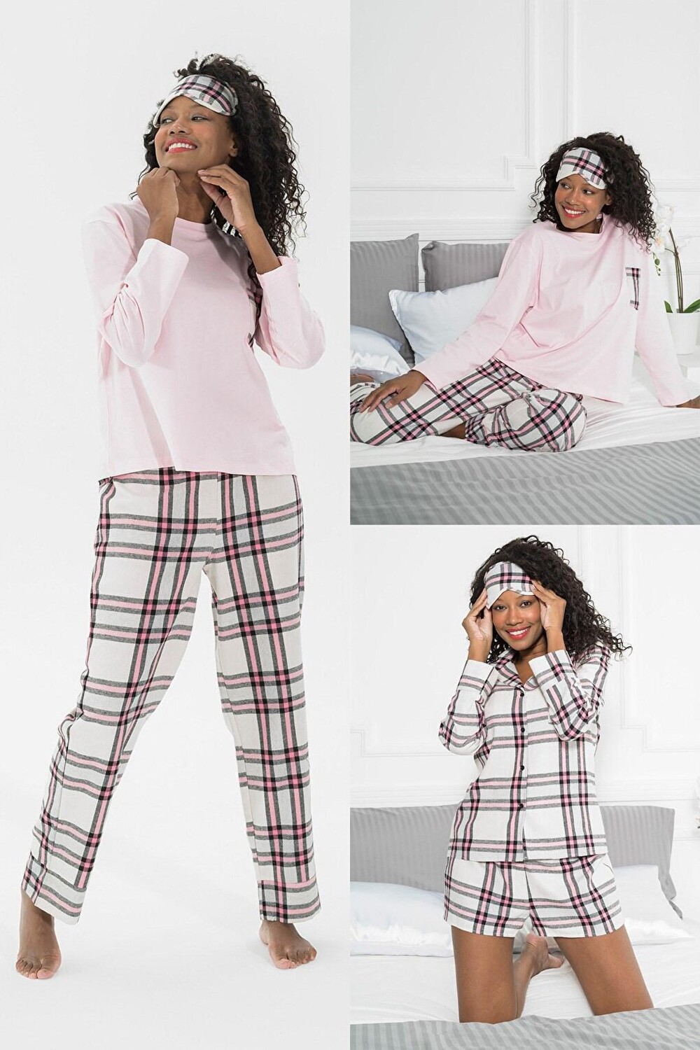 

Хлопковый пижамный комплект в розовую клетку из 5 предметов FOR YOU MODA