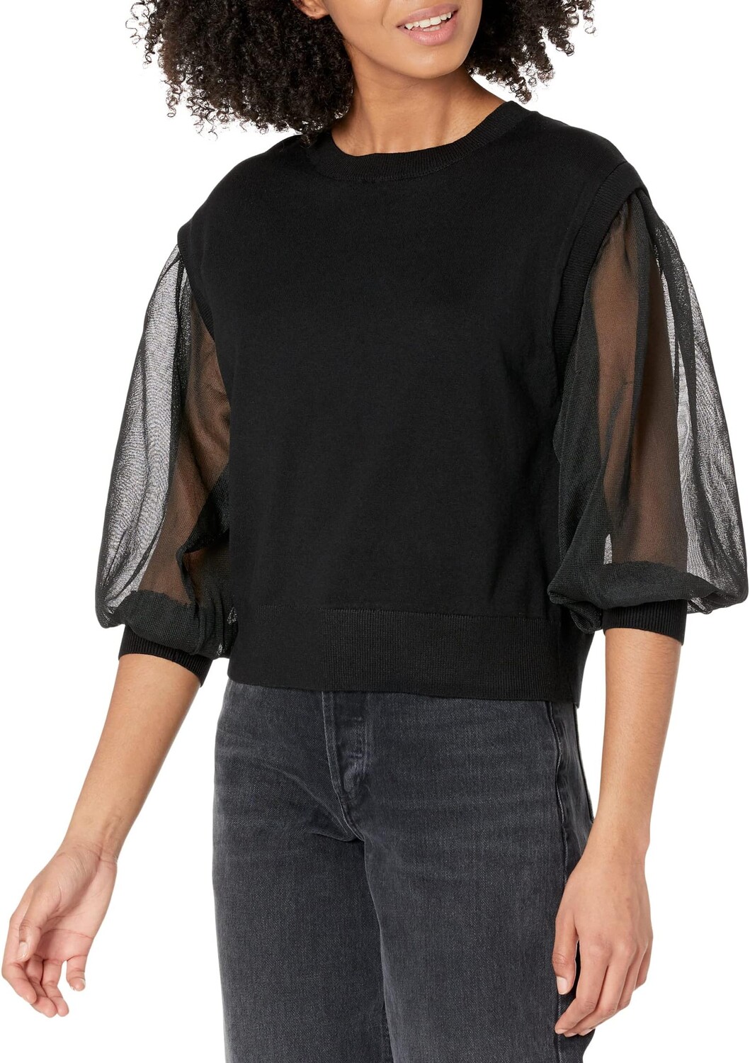 

Топ с короткими рукавами из смешанного материала DKNY, черный