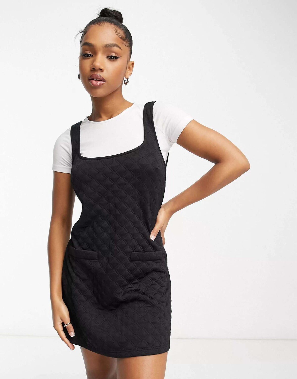 

Черное стеганое платье в полоску Miss Selfridge, Черный